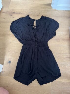 Black Short Sleeve beach cover up  Romper